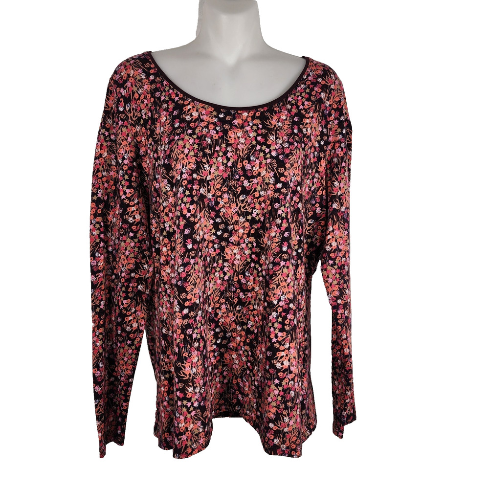 Lands' End Women Lightweight Jersey Skimming T Shirt Long Sleeve Floral Tencel L